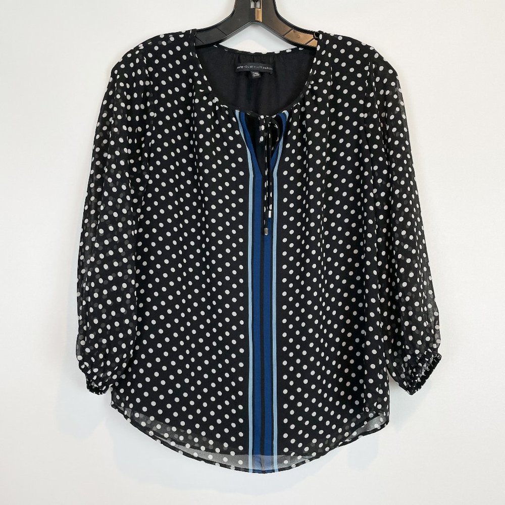 NWOT White House Black Market Blouse Black Polka Dot XS